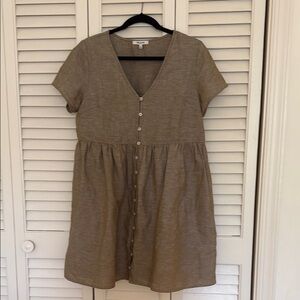 Madewell Brown Buttoned V-Neck Mini Dress